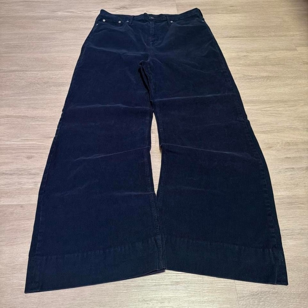 34x30 Dark Blue Corduroy Baggy Wide Leg Pants Y2K Grunge Vintage